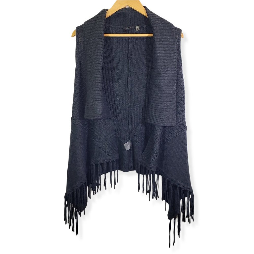 DEX 1963 Women's XS Gray Open, Cardigan, Fringe Bottom Sweater